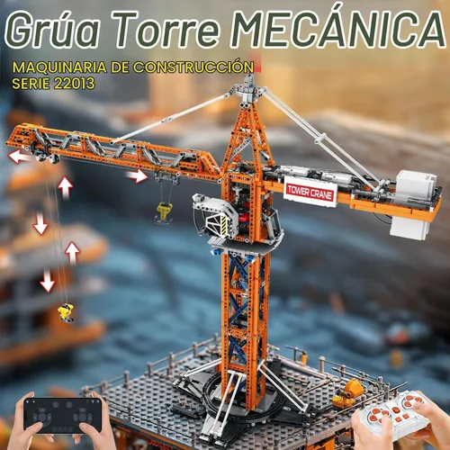 Vista 2 de Reobrix Juego de bloques de construcción de grúa, kit de modelo de vehículo de construcción de grúa torre RC con motores duales, 1176 piezas