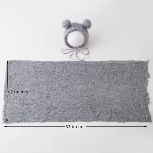 Vista 5 de Conjunto de accesorios de fotografía para bebés recién nacidos, sombrero y rebozo ondulado largo para fotografías de niños y niñas
