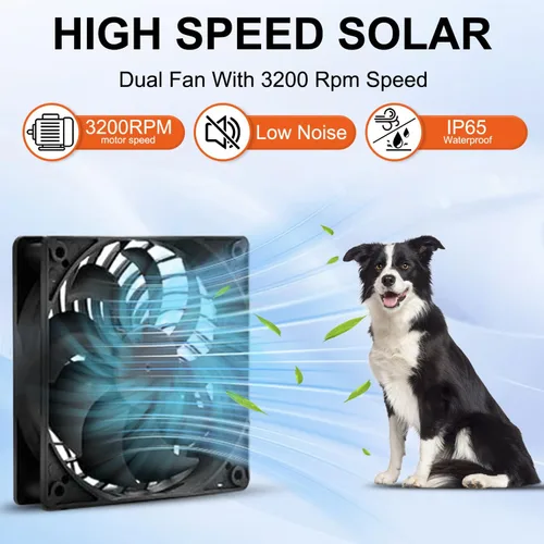 Vista 2 de Kit de ventilador de energía solar de 12.6 pulgadas IPX7 resistente a la intemperie, panel solar de 15 W con 2 ventiladores impermeables, ventilador