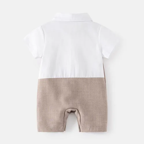 Vista 7 de Body de manga corta para bebé, niño, caballero, camisa blanca, chaleco, corbatín, esmoquin, overol de overol