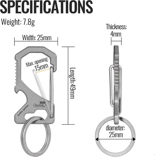 Vista 5 de KeyUnity KM05 Titanium Carabiner Clip with Quick Release Key Holder Anti Lost, 2 inch Key Organizer Heavy Duty, Secure Attachment, Compact