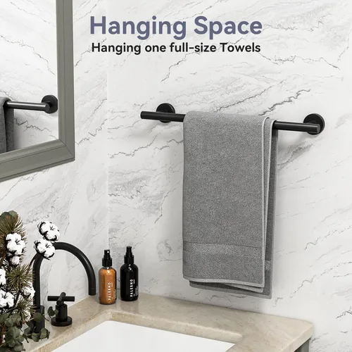 Vista 5 de Toallero negro mate de 18 pulgadas, toallero de baño grueso, toallero montado en la pared, barra de toalla de acero inoxidable SUS304, decoración