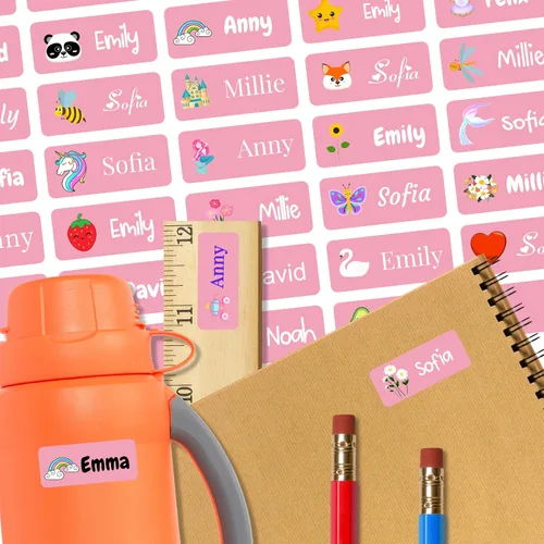 Vista 20 de 128 etiquetas adhesivas de nombre personalizadas para guardería, etiquetas de nombre impermeables personalizadas para niños, suministros escolares