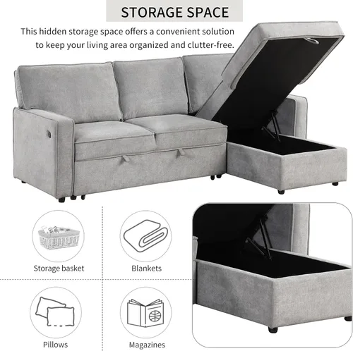 Vista 16 de Sofá modular moderno en forma de U de 115 pulgadas, juego de sofás tapizados grandes con asiento de almacenamiento, sofá cama convertible con diván
