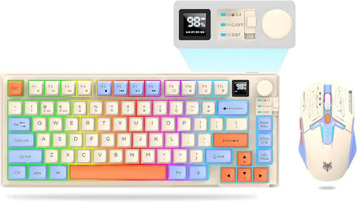 Vista 12 de 75 % Combo de Teclado y Mouse para Juegos Inalámbrico, Modo Tri BT5.0/2.4GHz/USB-C, Teclado Retroiluminado RGB + Ratón 3D 1600DPI, Batería 2000mAh