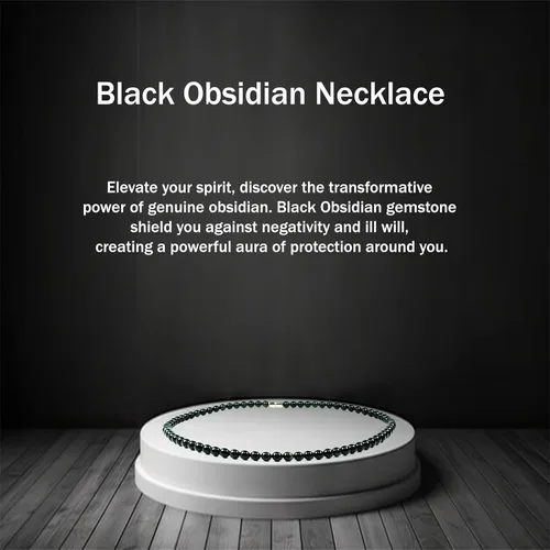 Vista 4 de Collar de cristal de obsidiana negra hecho a mano, collar de cuentas de piedras preciosas naturales auténticas, curación, protección, talismán mala