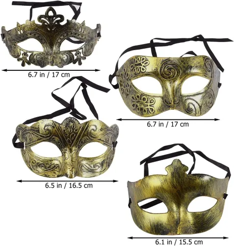 Vista 6 de Amosfun 4 piezas de máscara de mascarada, máscara griega romana vintage, máscara para fiesta veneciana, Halloween, cosplay, máscara para hombres