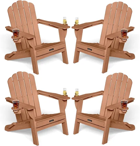 Vista 31 de Silla Adirondack plegable, silla Adirondack de HDPE con 2 soportes para tazas, sillas para fogatas al aire libre de fácil montaje para patio