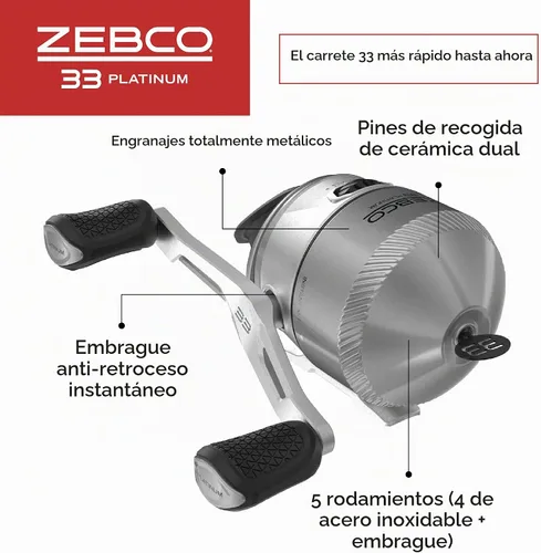Vista 4 de Zebco 33 Platinum Spincast carrete y caña de pescar, embrague anti-marcha atrás