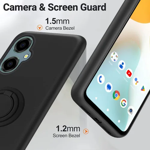 Vista 2 de Funda para Pinwheel Genesis 3 / BLU G64 Funda para teléfono con protector de pantalla HD, soporte de anillo giratorio de 360°, soporte de silicona