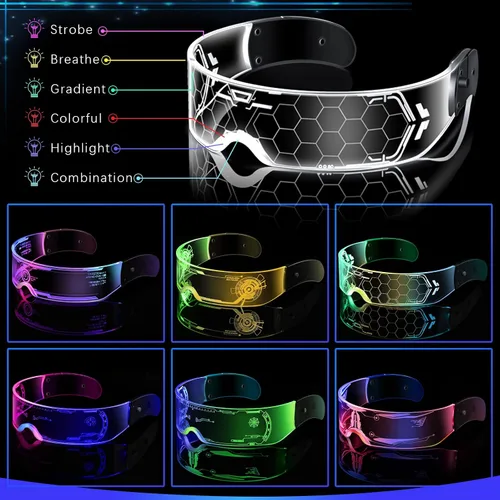 Vista 6 de HyDren 12 pares de gafas LED para visera gafas futuristas 6 modos de iluminación lentes luminosos LED de neón para hombres mujeres adultos rave