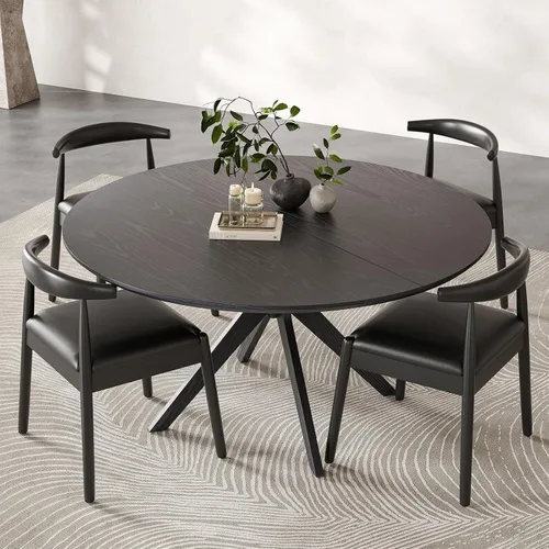 Vista 4 de Soohow Mesa redonda de cocina de comedor de madera maciza de 47.2 pulgadas para 4-6 personas con base de pedestal que se interseca Negro