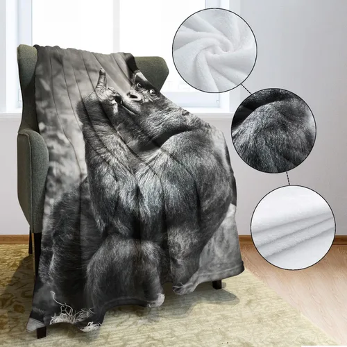 Vista 3 de Gorilla - Manta de forro polar de orangután con diseño de animales divertidos para sofá y cama, 40 x 50 pulgadas