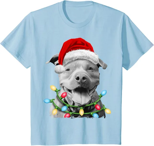 Vista 12 de Pit Bull Santa - Camiseta de perro con luces para árbol de Navidad para niños, Negro, S