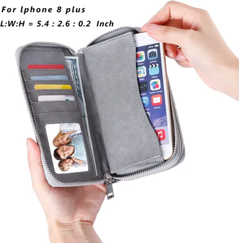 Vista 2 de HAWEE Cartera de teléfono celular para mujer con doble cremallera y correa de muñeca extraíble