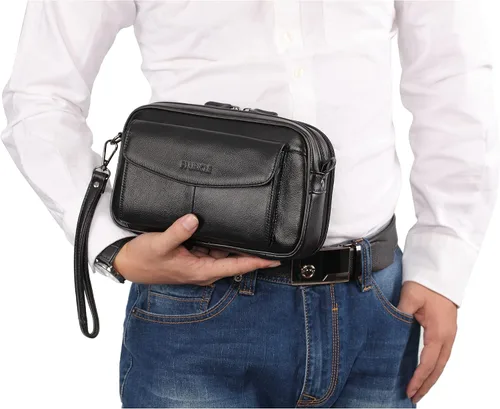 Vista 7 de Cartera organizadora de cuero para hombre con ranuras protectoras para tarjetas de crédito