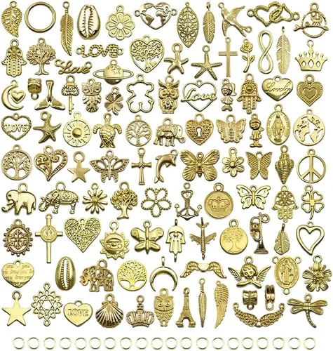 Vista 4 de 100 dijes de aleación mixta con anillos abiertos para manualidades, collares, pulseras, aretes, joyería