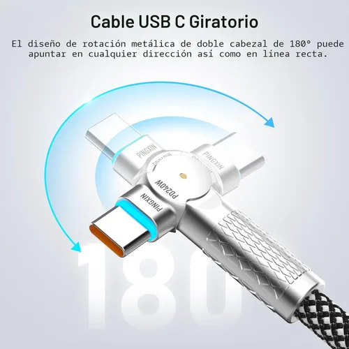 Vista 2 de Cable USB C de 3.3 pies, 240 W, trenzado, giratorio de 180°, USB C a USB C, cable USB 2.0, tipo C, cable de carga para iPhone 16/16Pro/16Plus/16Pro