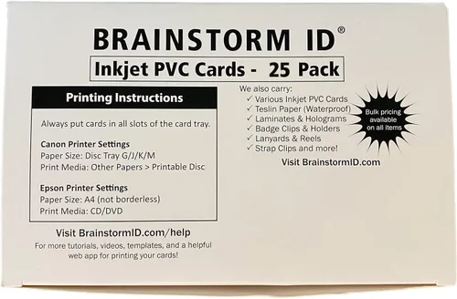 Vista 5 de Brainstorm – Tarjetas de ID de PVC, imprimibles con inyección de tinta, con revestimiento de tinta receptiva mejorado de Brainstorm, impermeable