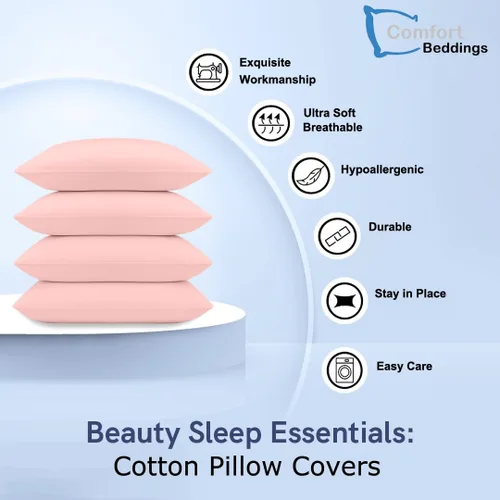 Vista 2 de Comfort Beddings Juego de 4 fundas de almohada estándar, 100% algodón orgánico de 600 hilos, fundas de almohada de algodón rosa rubor, fundas