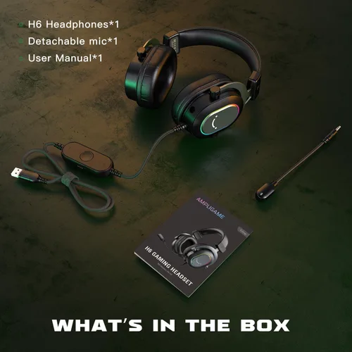Vista 9 de FIFINE AmplGame H6 - Auriculares para juegos con cable de PC con micrófono, sonido envolvente 7.1, auriculares USB para computadora portátil