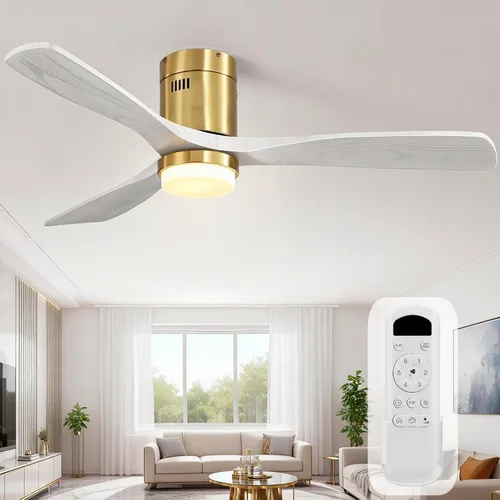 Vista 23 de Sofucor Ventiladores de techo inteligentes de 52 pulgadas con luces - montaje al ras de perfil bajo, modernos ventiladores de techo de madera maciza
