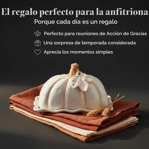 Vista 7 de Mud Pie Mantequillera de calabaza con tapa, plato de mantequilla de otoño