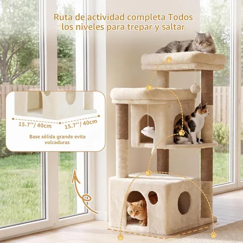 Vista 7 de Heybly 34.6" Cat Tree Anti-Tipping Floor Cat Condo for Kittens, HCT205SMJ Beige
