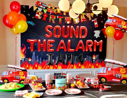 Vista 5 de LaVenty Sound The Alarm I Am 4 Globos de bomberos para decoración de cumpleaños de 4º cumpleaños