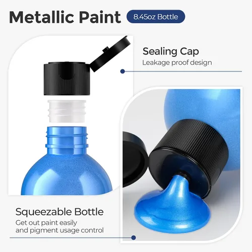 Vista 4 de Nicpro Juego de pintura acrílica metálica (16.9 oz, 500 ml), 14 colores de pintura acrílica grande a granel, suministros de pintura de arte