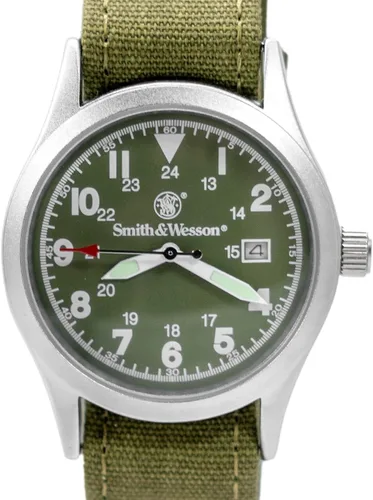 Vista 4 de Smith & Wesson Reloj militar para hombre, 3 correas de lona intercambiables, resistente al agua 3 ATM, visualización de la fecha, cristal resistente