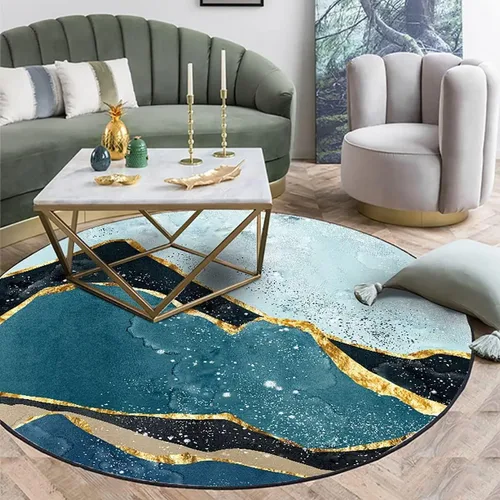 Vista 20 de Tapete redondo de mármol verde esmeralda, lavable, pequeño círculo, para dormitorio, sala de estar, alfombra moderna abstracta circular, 2 pies