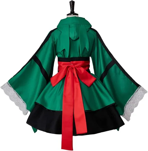 Vista 4 de RocailleCos Midoriya Izuku Deku - Disfraz de kimono para cosplay, vestido tipo kimono, uniforme de sirvienta de Lolita, vestido de Halloween