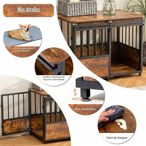 Vista 6 de KOOPRO Mueble de jaula para perros de 32 pulgadas con cojín, resistente para perros medianos Wooden Dog Kennel with Double Doors, Decorative Pet