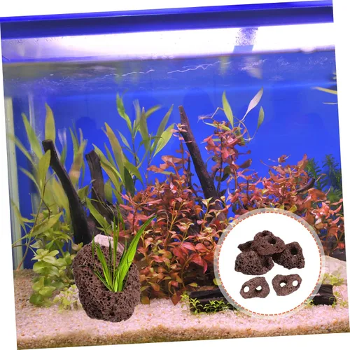 Vista 2 de balacoo 6 piezas de rocas volcánicas para decoración de peceras, piedras naturales, base fija, versátil, adornos de paisaje de acuarios para plantas