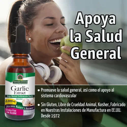 Vista 3 de Nature's Answer Bombilla de ajo con alcohol orgánico, 1 onza líquida