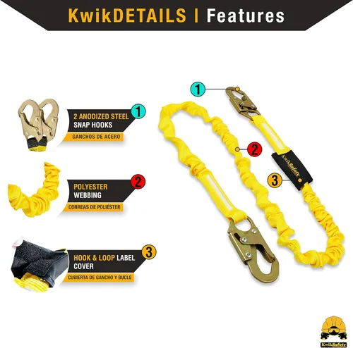 Vista 2 de KwikSafety - Charlotte, NC - Rattler [2 Pack] Amortiguador interno de choque de una pierna de 6 pies Cordón de seguridad OSHA ANSI Equipo