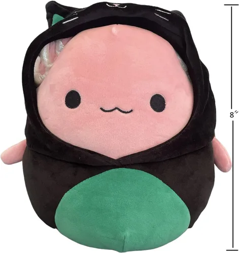 Vista 3 de Squishmallows Disfraz de gato de Archie el ajolote rosa de 8 pulgadas para Halloween, peluche Kellytoy con licencia oficial, juguete de peluche