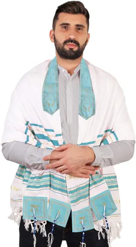 Vista 3 de HalleluYAH Mantón de oración Tallit de Israel Nombre del Señor escrito en 4 esquinas XL 72 x 36 pulgadas