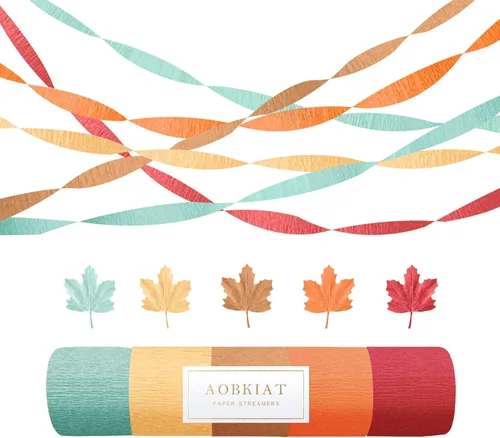 Vista 16 de AOBKIAT Decoraciones de fiesta boho de otoño, 5 rollos de papel crepé marrón y naranja polvoriento, serpentinas de fiesta para el día de Acción