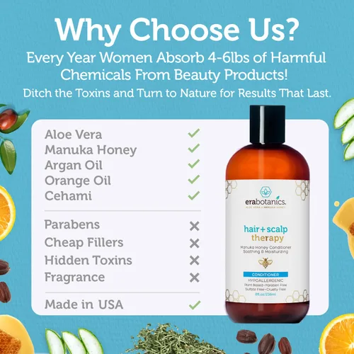 Vista 4 de Acondicionador profundo Era Organics para cabello seco, dañado, crispado, dañado y picazón de cuero cabelludo.