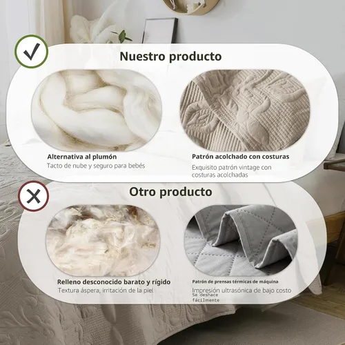 Vista 5 de B2EVER Juego de edredón de damasco beige tamaño individual con 1 funda de almohada, colcha boho ligera y suave de estilo granja vintage bohemia