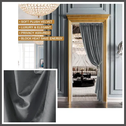 Vista 5 de XTMYI Cortinas Divisoras de Habitación de Terciopelo Gris para Separación de Habitaciones, Pantalla Plegable de Puerta con Trabillas Traseras