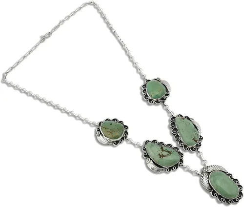 Vista 2 de Collar Navajo para mujer .925 plata verde turquesa firmado JR, turquesa