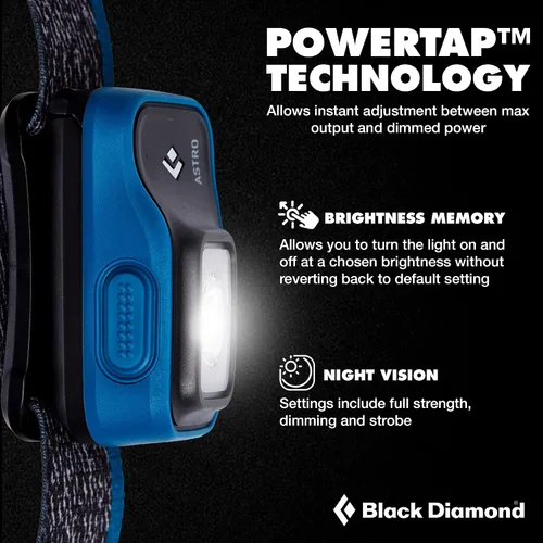 Vista 3 de BLACK DIAMOND Astro 300 - Linterna frontal de 300 lúmenes de brillo, funciona con 3 pilas AAA (incluidas), compacta y ligera, azul