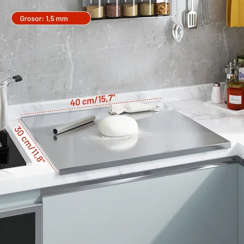 Vista 2 de Tablas de cortar de acero inoxidable para cocina, tablas de cortar de acero inoxidable 304 con borde y almohadilla antideslizante de silicona