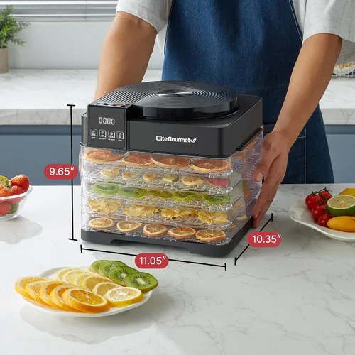 Vista 10 de Elite Gourmet EFD422 Deshidratador de alimentos digital con 5 bandejas libres de BPA, ventilador y calentador montados en la parte superior