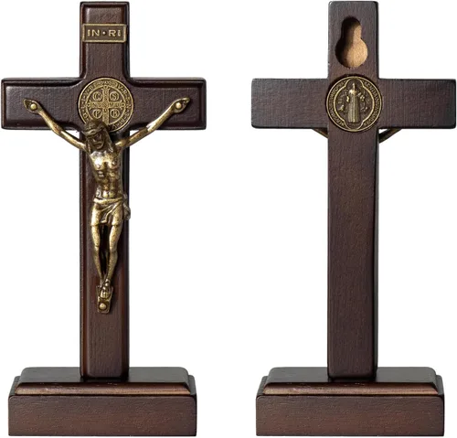 Vista 2 de KUXBET Cruz de Madera de Pie de 5 Pulgadas Crucifijo Pequeño - Cruz Crucifijo de Jesucristo para Colgar en la Pared para Mesa o Pared Decoración