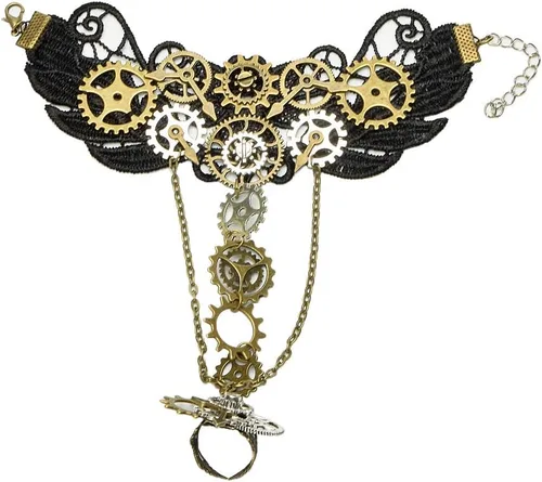Vista 10 de BLESSUME - Brazalete Steampunk de encaje Negro 1 (1 pieza)