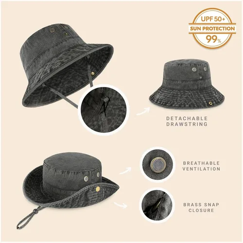 Vista 18 de CHOK.LIDS Sombrero clásico de algodón de ala ancha con cuerda ajustable unisex sombrero de sol ligero para viajes al aire libre